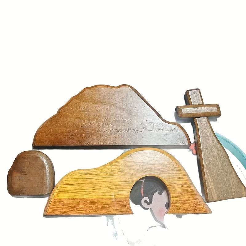 1 Set, Empty Scene Wooden Resurrection Scene, Jesus Tomb And Cross For Layered Trays, Religious Easter Decoration, Home Office