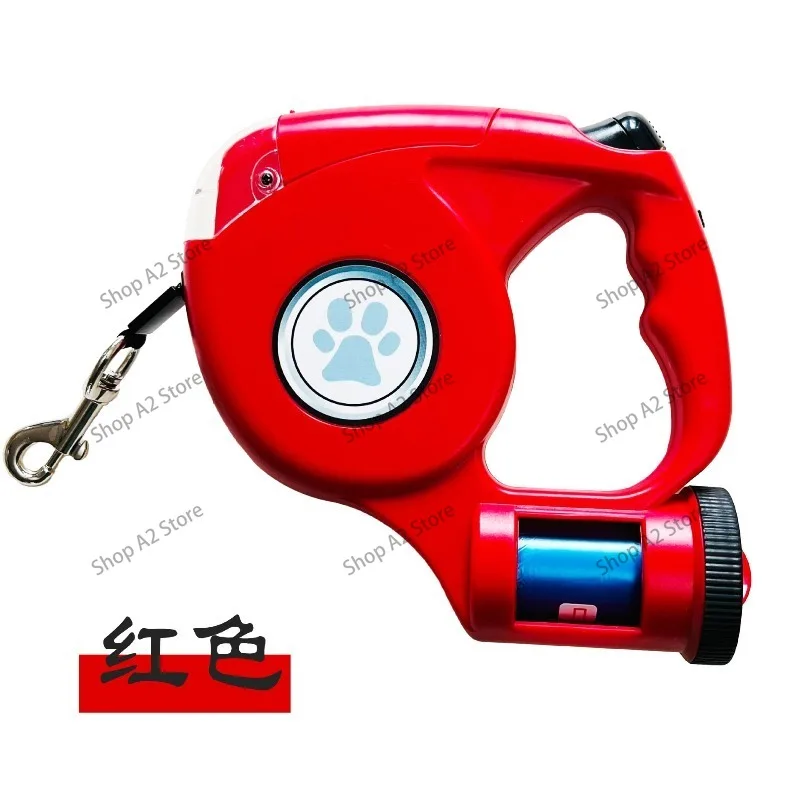Plastic Automatic Retractable Dog Leash With Garbage Bag Extendable LED Dog Leash Adjustable Anti-Slip Handle