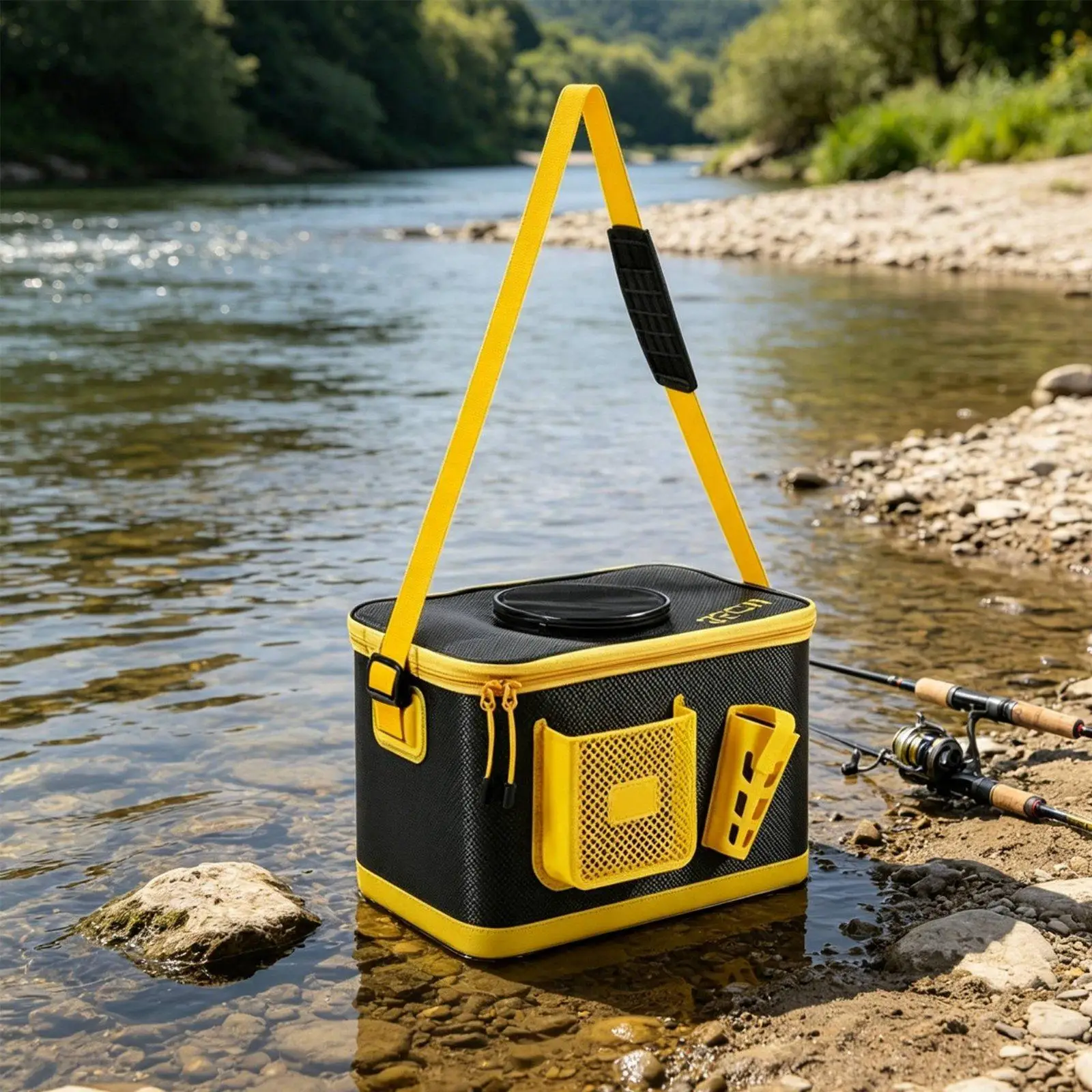 Waterproof EVA Fishing Bucket with Adjustable Strap Foldable Live Case Fish Container for Outdoor Angling Gear