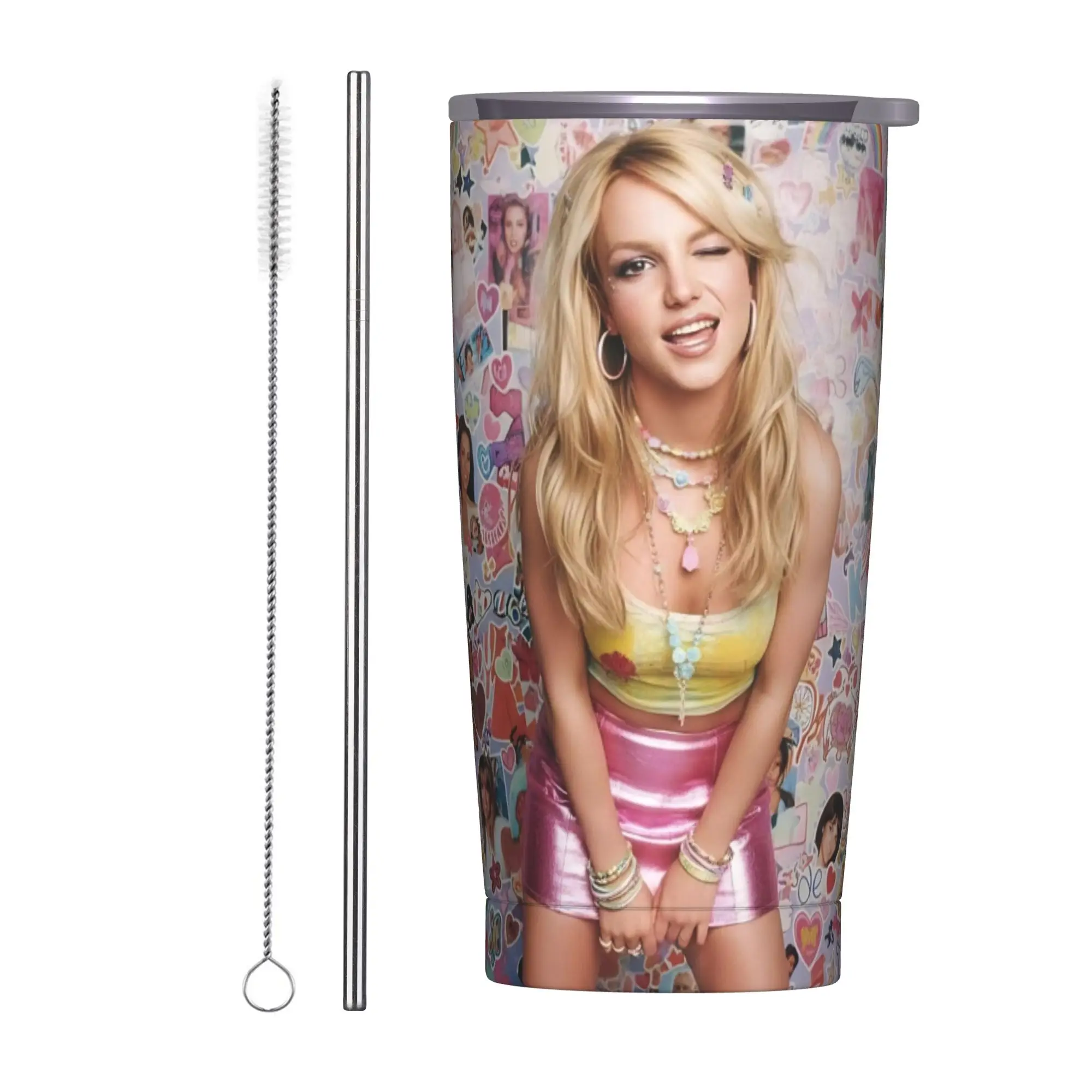 Singer Britney Spears Insulated Tumbler with Lid  Stainless Steel Thermal Mug Double Wall Car Bottle Cup 20oz