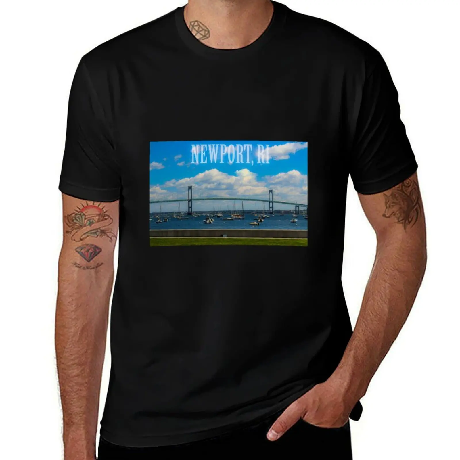 Newport-Pell Bridge T-Shirt blanks kawaii clothes T-shirts for men cotton