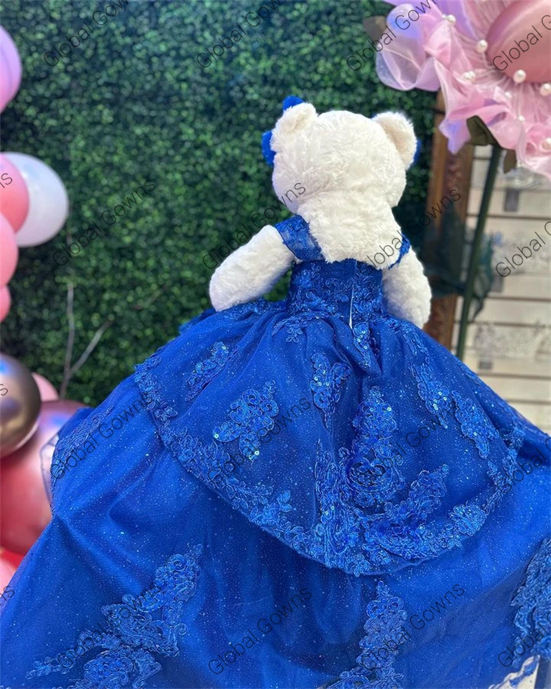 Collegamento speciale Royal Blue Sweetheart Orsacchiotto Quinceanera personalizzato con abiti Appliques Mini Quinceanera a strati personalizzato