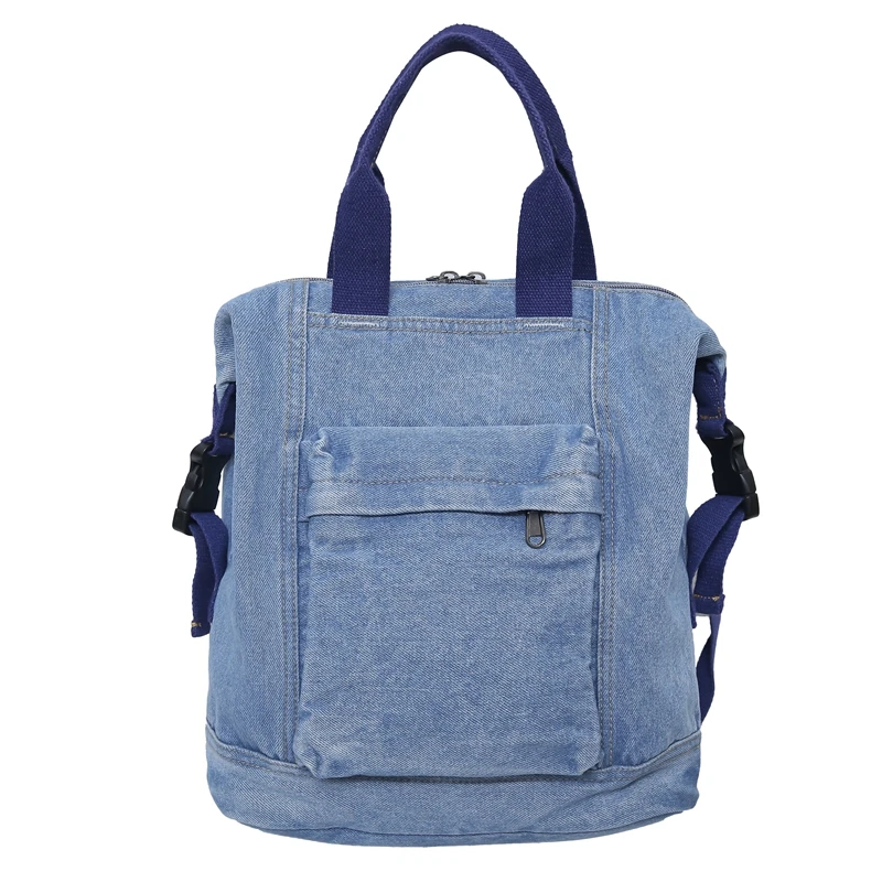 Fashion Solid Denim Backpack Zipper Large Capacity Simple Personality Backpack for Women 2024 Designer Style Casual Schoolbags