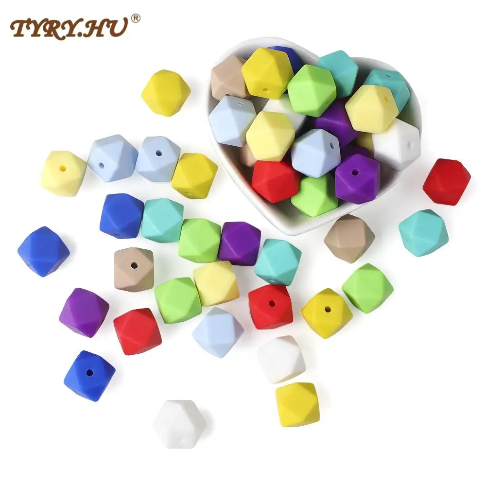 

TYRY.HU 20pc17mm Hexago Silicone Bead BPA Free Food Grade Silicone Geometric Non-toxic Baby Chewable Accessories Teether