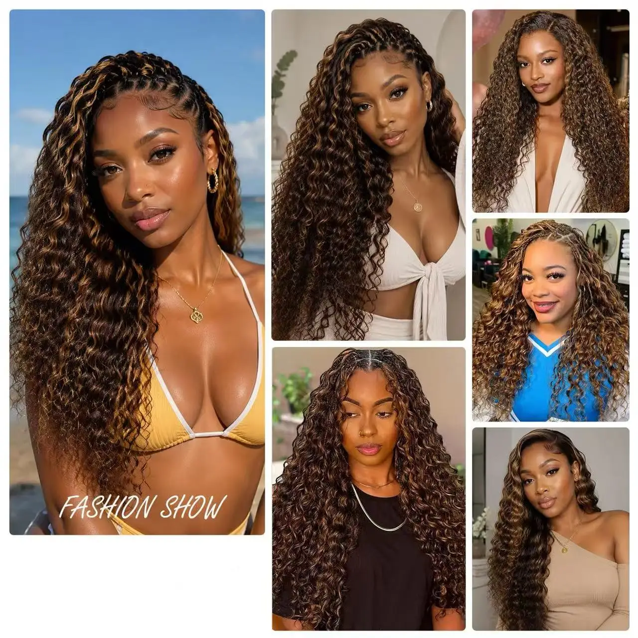 4/27 Highlight Loose Deep Wave Feather Crochet Human Hair Raw Brazilian Hair Bulk Pre Looped Hair Extensions Invisible Miracle Knots Feather Crochet Hair 14-24 Inchs Brown Highlight Real Human Hair Full Head Braiding Hair for Women Daily Wear - view 8