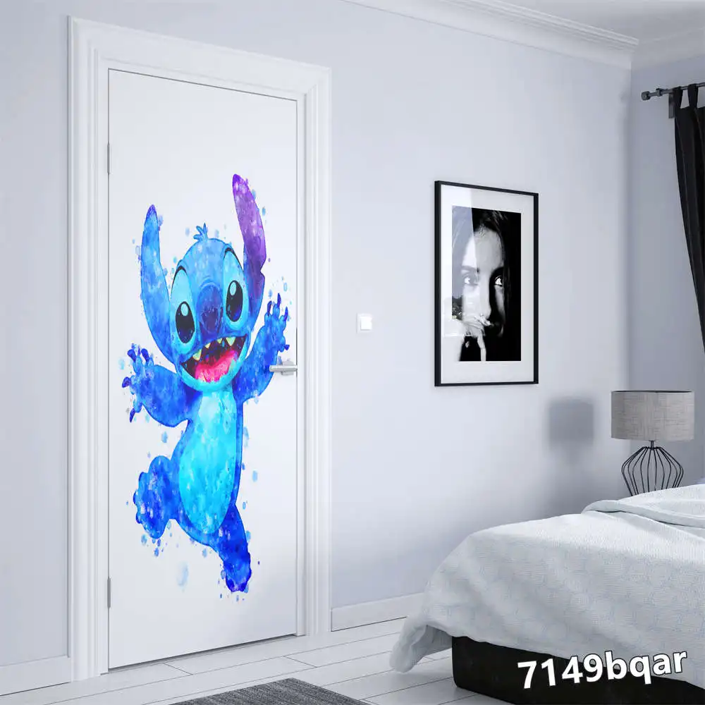 Disney Watercolor Lilo & Stitch Stitch Frozen The Lion King Door sticker Nordic Home Kids Room Wall Sticker door decoration HD