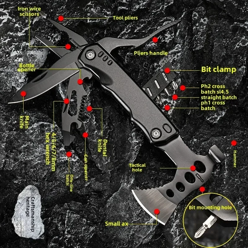 

Multifunctional stainless steel outdoor hammer home waist axe chopping tactical camping survival mountain carpenter tools