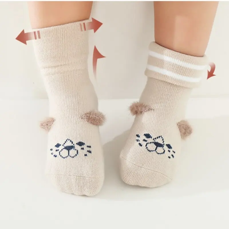 2Pairs Cute Baby Floor Socks Baby Non-slip 3D Cartoon Animal Toddler Boys Girls Socks 0-3 Years