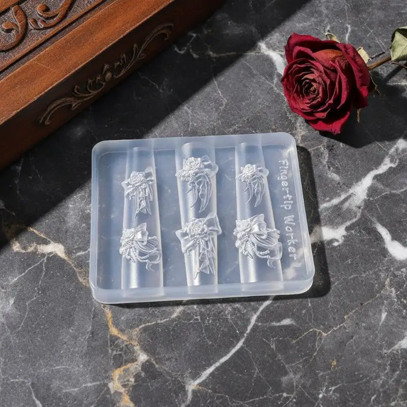 1Pcs Exquisite Rose Silk Bow Resin Nail Mold Highly Transparent Niche New DIY Accessory for Nail Art Decoration Creation