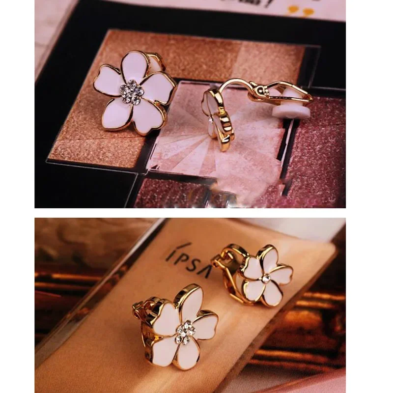 Grace Jun-pendientes con Clip esmaltado con forma de cinco flores, estilo coreano, sin perforación, para fiesta de niñas, bisutería con Clip para oreja sin agujero