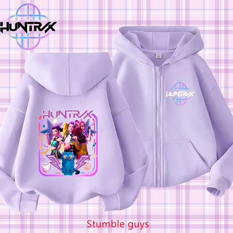 

Kpop Demon Hunters Kids Purple Zip Hoodie Spring Autumn 3-12Y Comfortable Boys Girls Clothes Shopping Wear