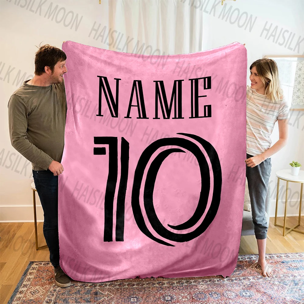 (Memo u Name)Customized Name Football Jersey Printed Blanket All Seasons Multi-purpose Blanket Suitable for Sofa, Travel, Car