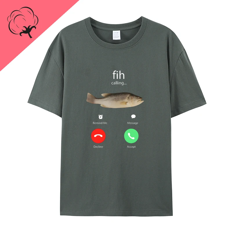 Fih Calling Remind Me Message Decline Accept Short-sleeved T-shirt Men's and Women's Cotton T-shirt Ropa Hombre