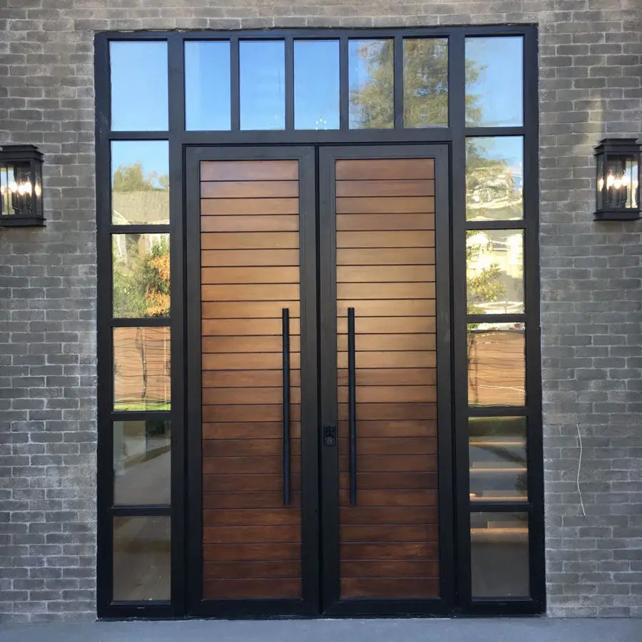 Villa Wood Grain Color Aluminum Alloy Security Door High End Wear Resistant Entrance Doors Equipped Password Lock Hinged Doors
