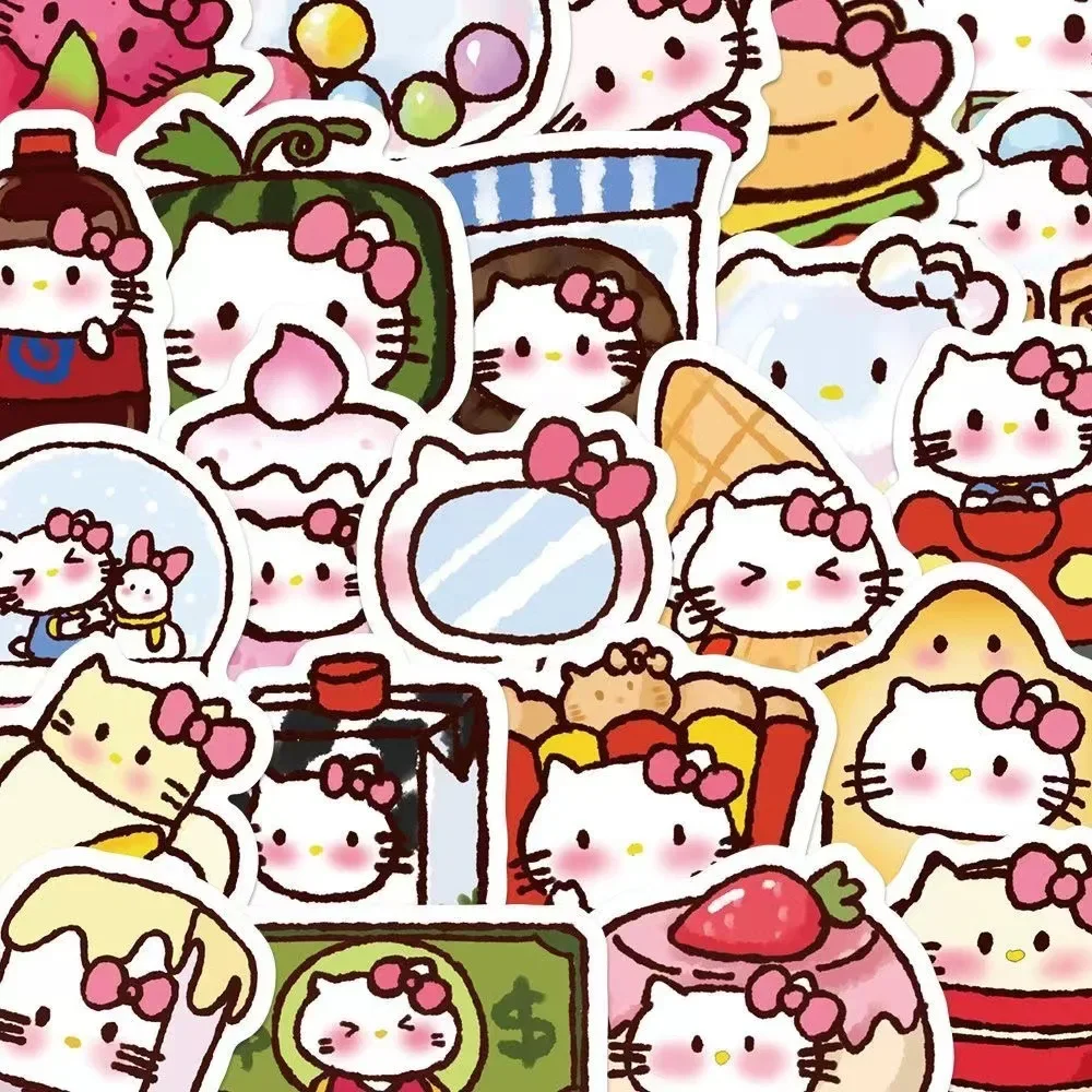 

New 90Pcs Cartoon KT Food Stickers Cute Cartoon Sanrio Stickers Decorative Materials Children's Toys Children's Gifts