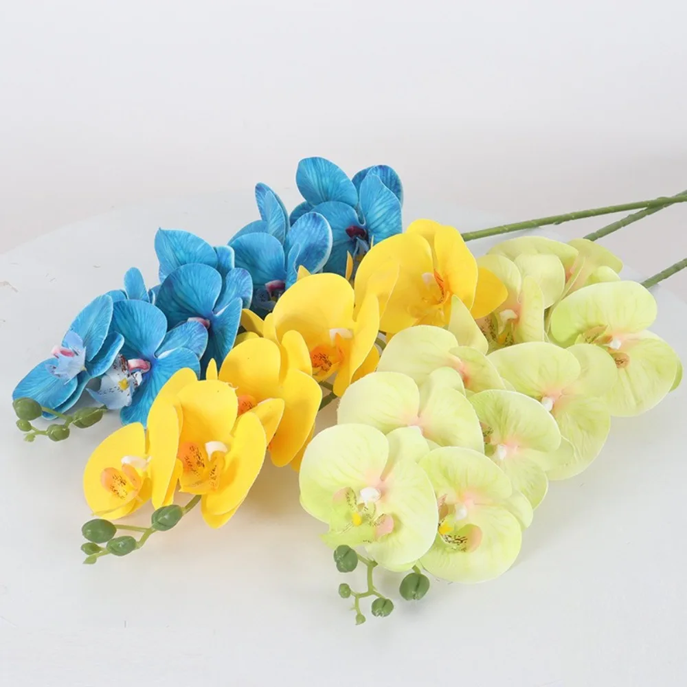 

9 Heads Artificial Phalaenopsis Branch 3D Printing Luxury Fake Moth Orchids Large Real Touch Simulation Butterfly Orchid Flower