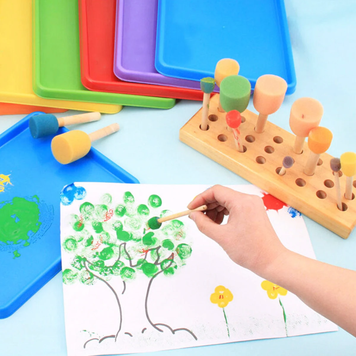 

20 PCS Paint Brush Children's Painting DIY Tools Sponge for Toddlers Stippling Brushes Round Sponges Drawing