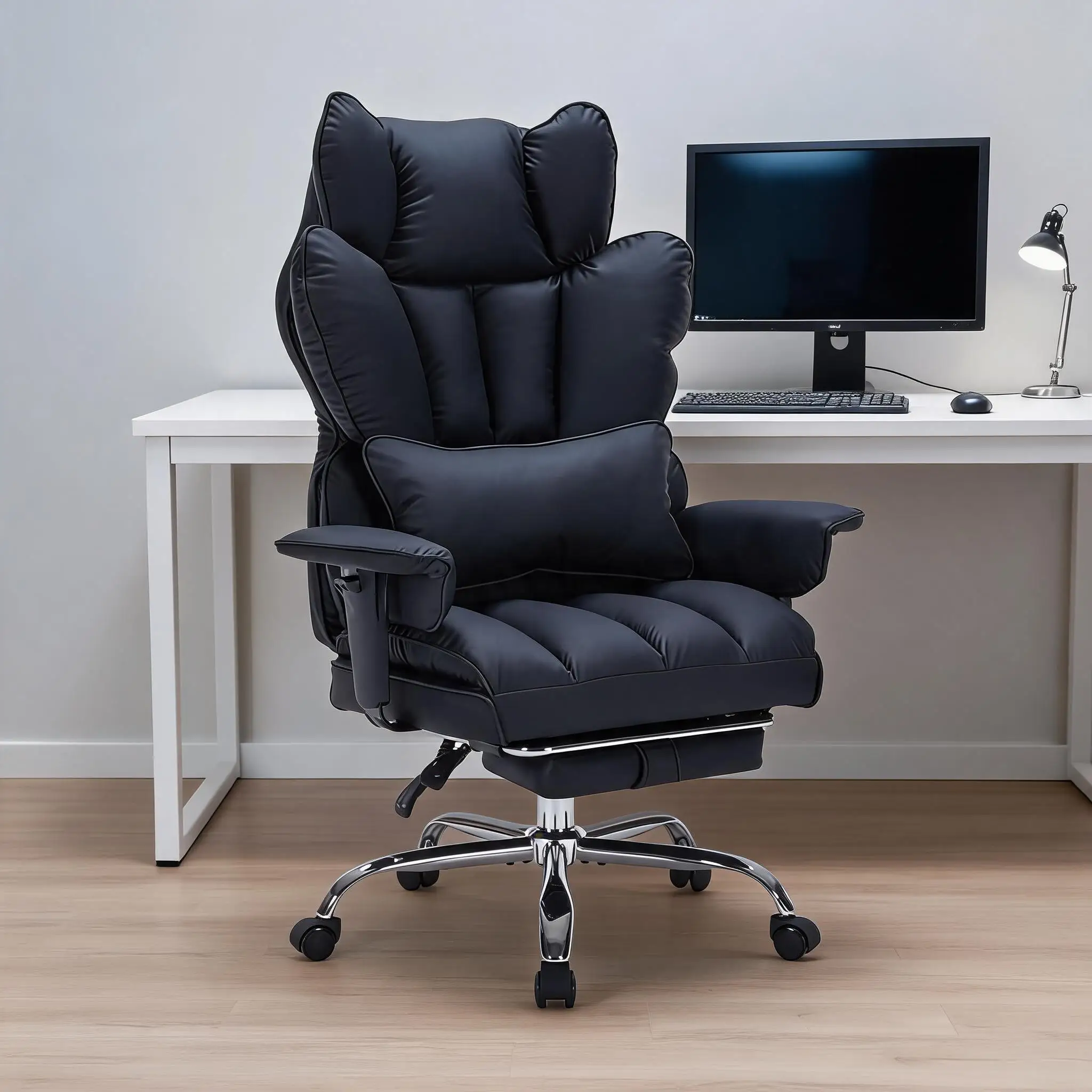 Executive Ergonomic Office Chair with Adjustable Footrest, Comfortable 360° Swivel Task Chair, Wide Seat & Lumbar Support, Modern Reclining Desk Chair for Home or Office Workspace