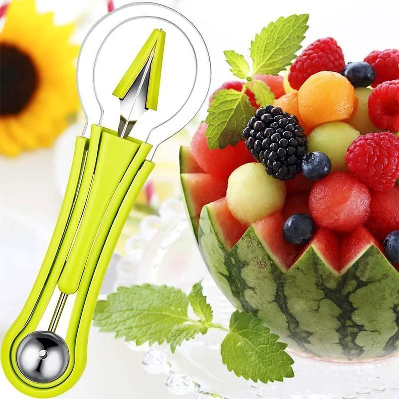 

Stainless steel fruit carving knife three-in-one fruit plate tool ball digger set watermelon ball digging spoon