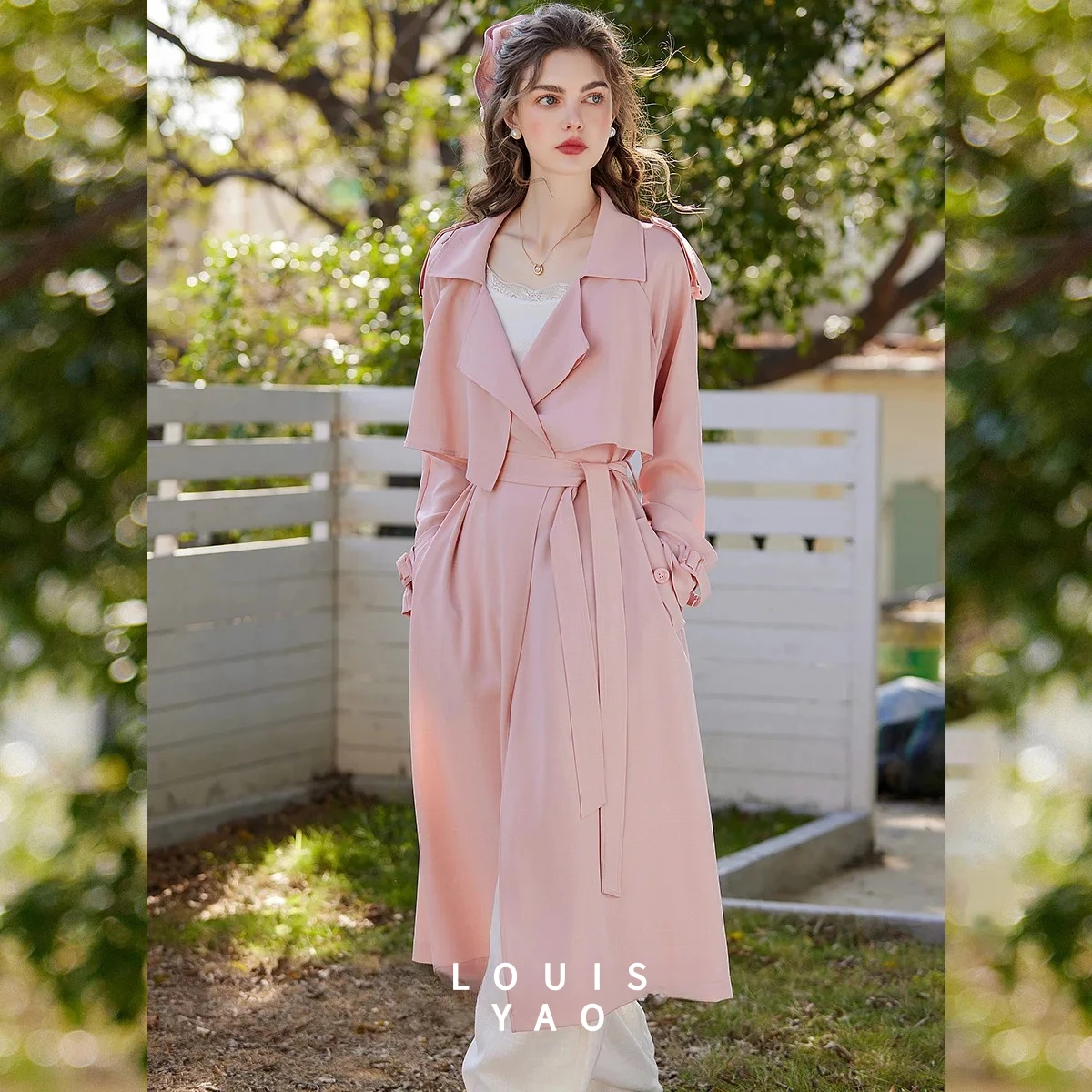 

LOUISYAO Lazy-chic Women's Long Coat 2025 Spring/Autumn Charm Lapel Loose-fit Windbreaker Belted Women's Trench Coat