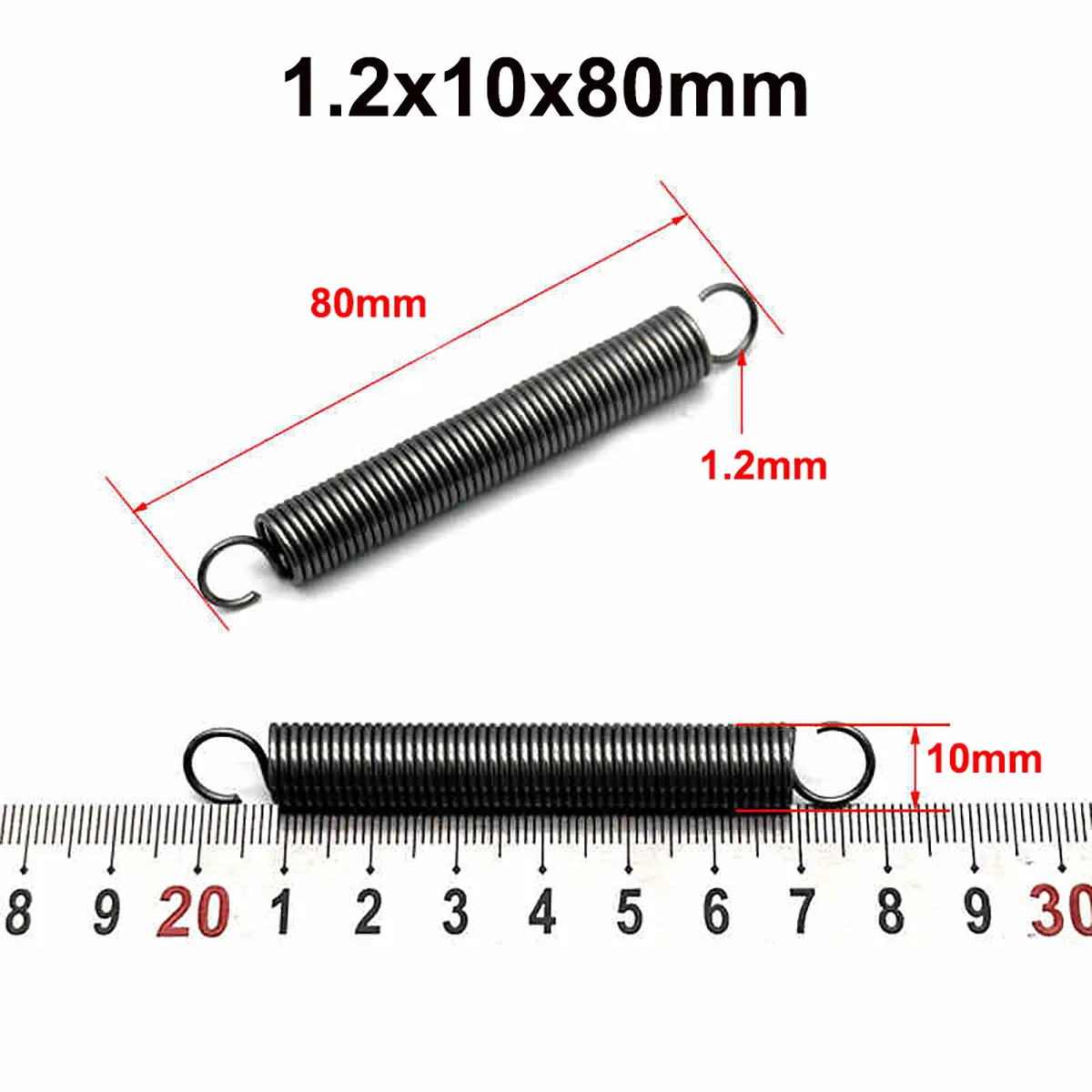 10 stuks Trekveren Draad Diameter 1.2mm OD 10mm Lengte 30/40/50/60/100/120-280mm Expansieveer Haak-eind Verenstaal