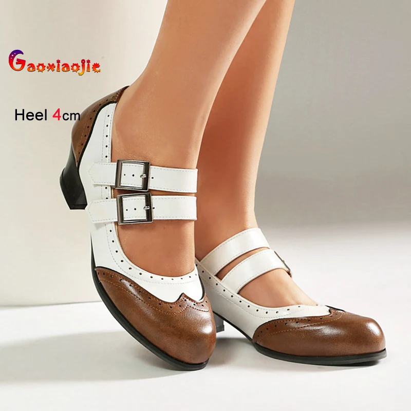 

Женские туфли Мэри Джейн на высоком каблуке 4 см, с лоскутным дизайном, весна-лето, с вырезами, в стиле броги, дизайнерские, с двойной пряжкой, туфли-лодочки CD