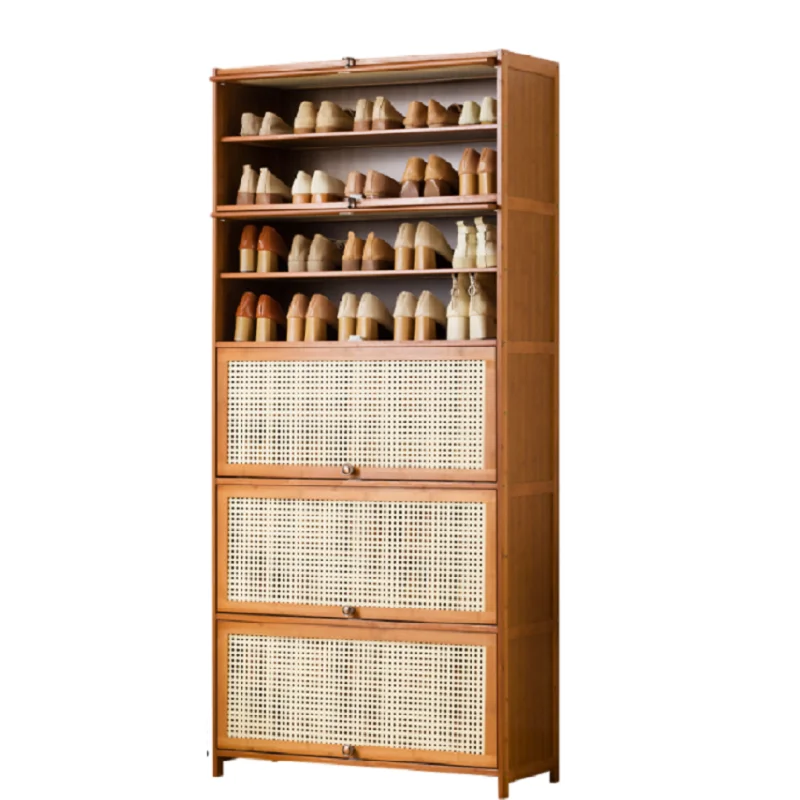 Imitation Rattan Bamboo Shoe Cabinet Home Door Simple Shoe Shelf Economical Storage Cabinet Multi-layer Dustproof