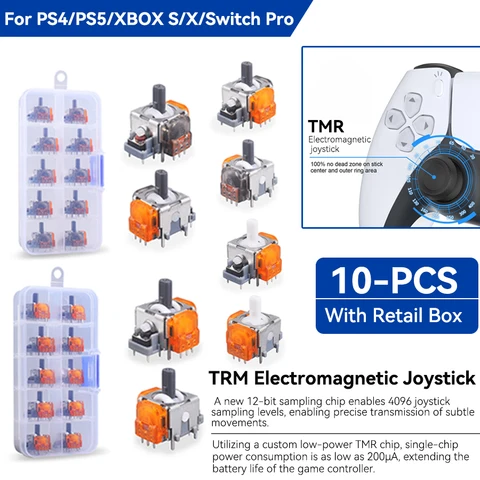 10 peças de substituição de joystick com efeito TMR, analógico 3D para controle Dual Sense PS5 PS4 para Xbox Series X/S, peças de reparo para joystick, acessórios para jogos