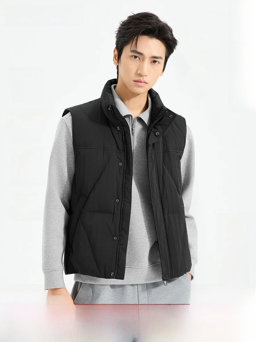 Lilanz Men's Quilted Vest Winter Fashion Warm Black Zipper Sleeveless Stand Collar Duck down Jacket Outerwear Polyester Nylon