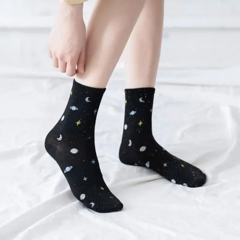 Funny Moon Stars Pattern Socks Women Harajuku Planet Space Tube Sock Women Colorful Sweet Warm Cute Casual Streetwear Meias image 3