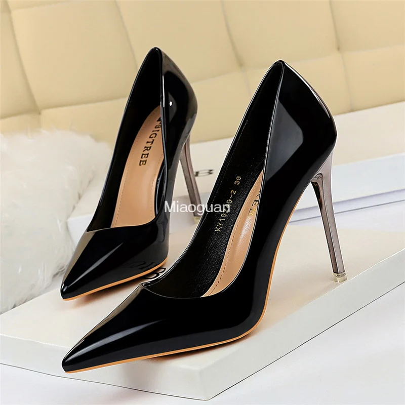 2023 Women\'s 10.5cm High Heels Blue Green Pumps Luxury Banquet Glossy Stripper Stiletto Wedding Bridal Fetish Shoes Plus Size 43