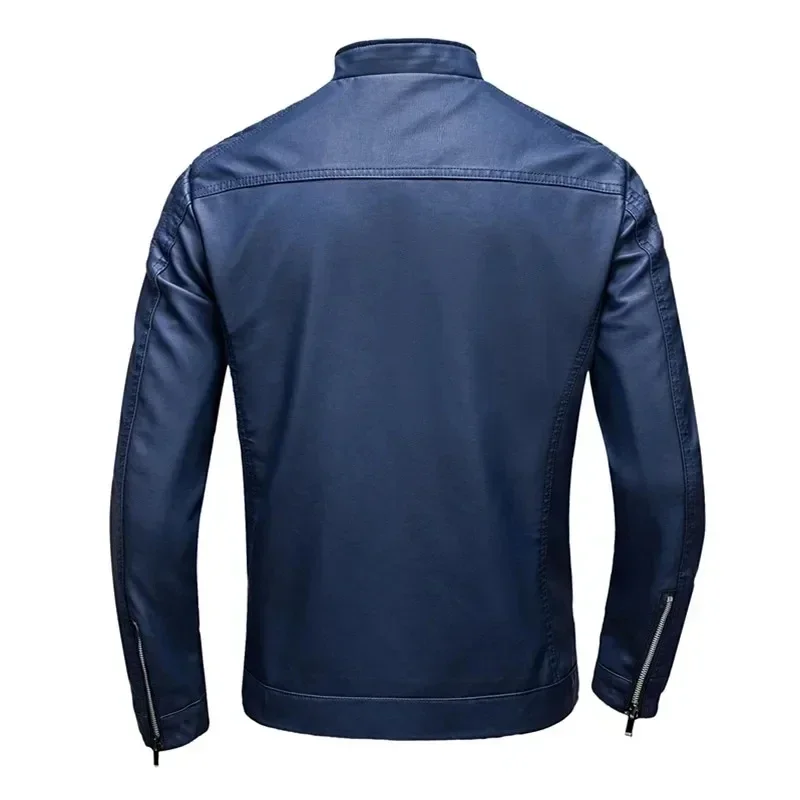 Abrigo corto ajustado con cuello para hombre, chaquetas de PU, abrigo de cuero a prueba de viento, chaqueta cortavientos, chaqueta de cuero para motocicleta para hombre