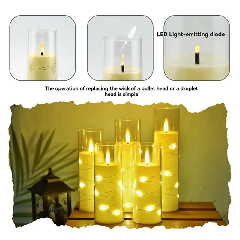 ABVJ-Ambiance Dekorasi Rumah 5 Pcs Lilin LED Tanpa Api Bertenaga Baterai Lampu Berkedip Untuk Suasana Romantis