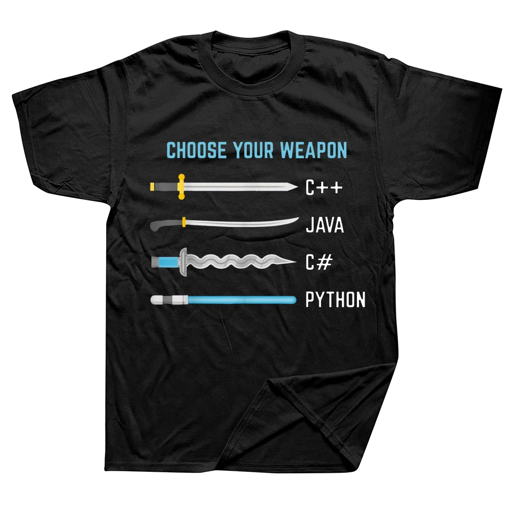 Python Choose Your Weapon Funny Computer Science T Shirts Graphic Cotton Streetwear Short Sleeve Men Large Size Tshirt