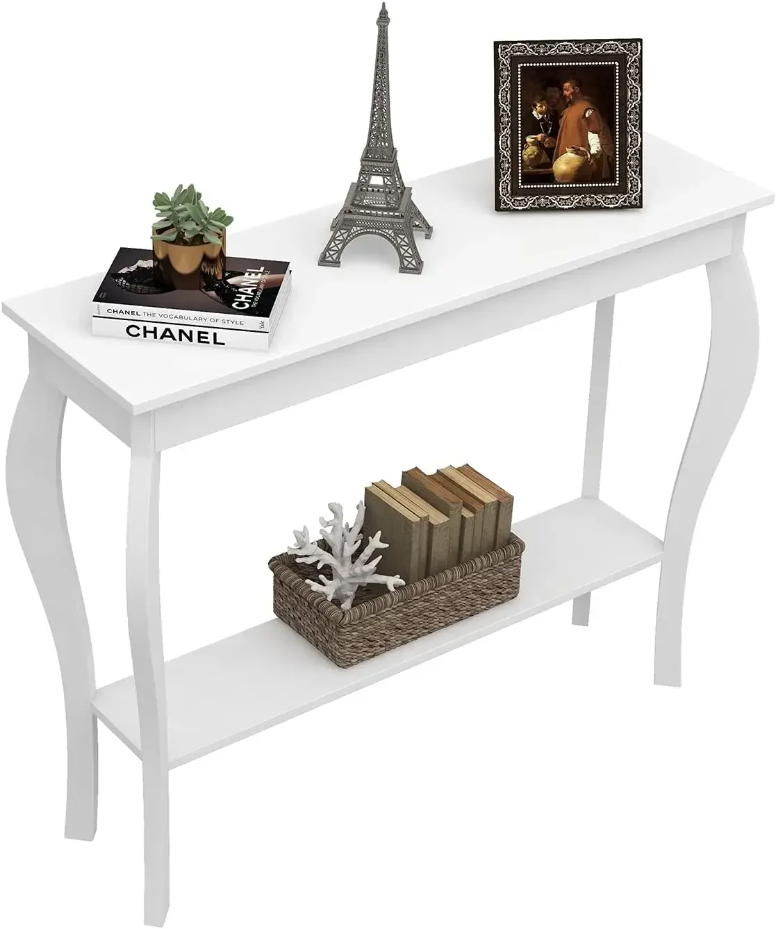 Table console étroite, table de canapé d’appoint chic, table d’entrée, blanc