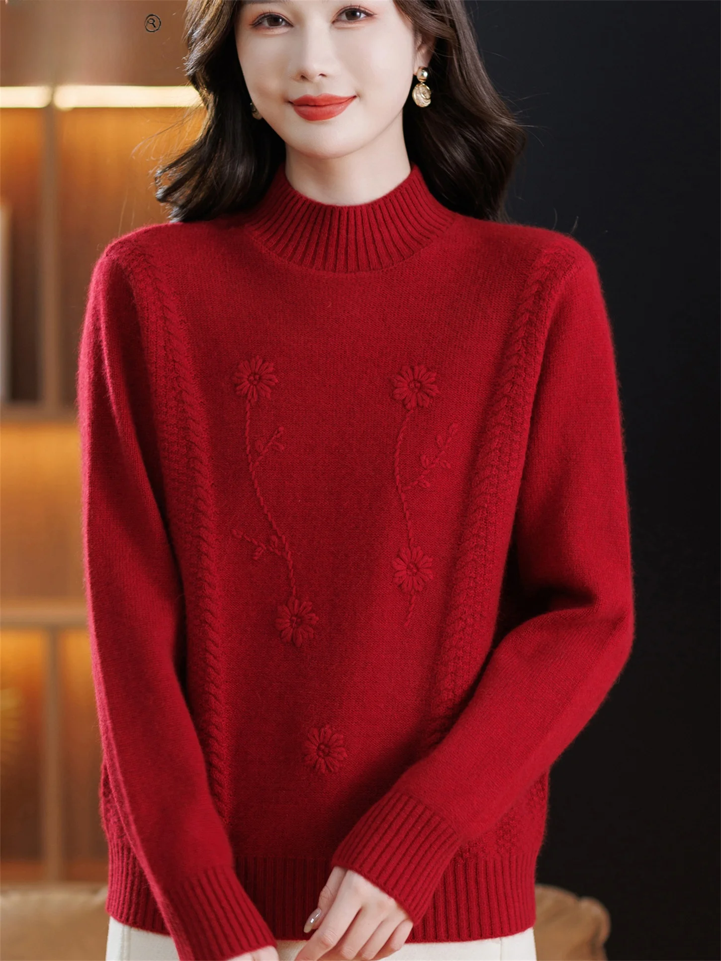 

Теплый вышитый свободный крой средней длины, осень-зима, новый вязаный свитер для мамы, модная всесезонная цветная основа...