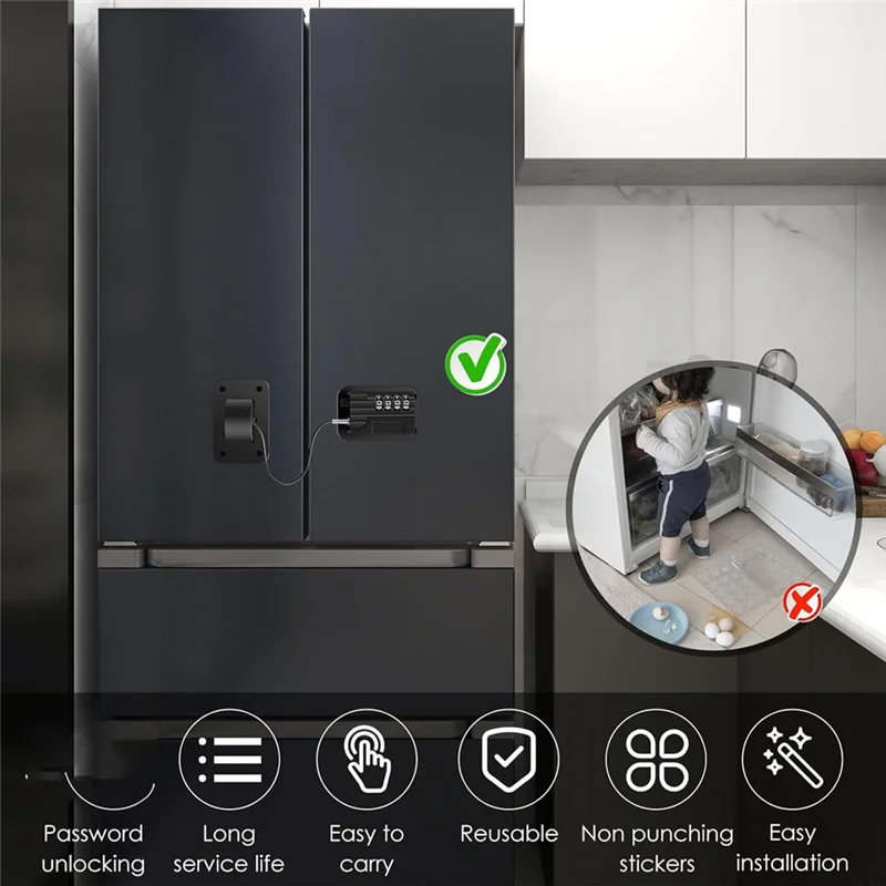 A73E-Self Adhesive Childproof Cabinet Locks, Refrigerator Fridge Lock 2 Pack With Password Unlocking, Safety Fridge Freezer