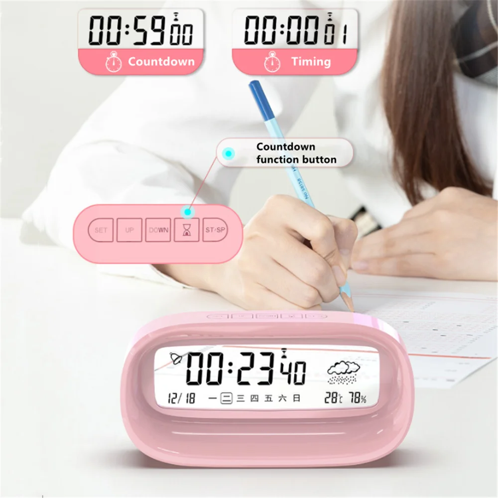 Multifunction Clock Simple Digital Desk Alarm Clock with Thermometer Hygrometer Backlight Bedside Silent Electronic Table Clock