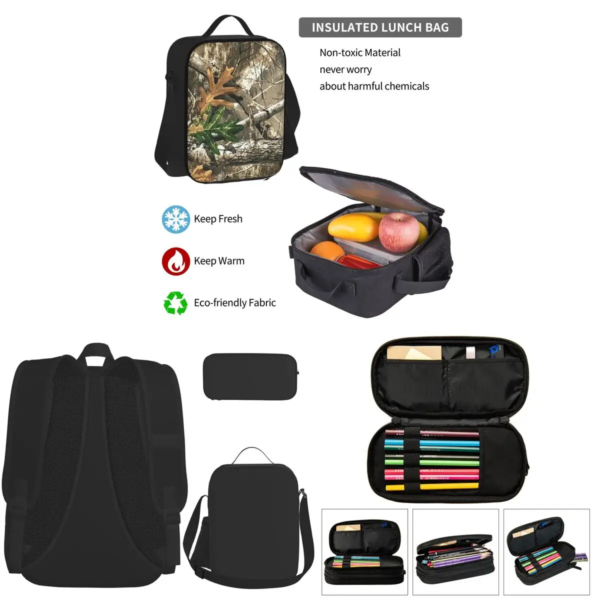

Camouflage Real Tree Realtree Hunter Camo Pattern BackpacksStudents School Bags Kids Rucksack Lunch Bag Pen Bag Three-Piece Set