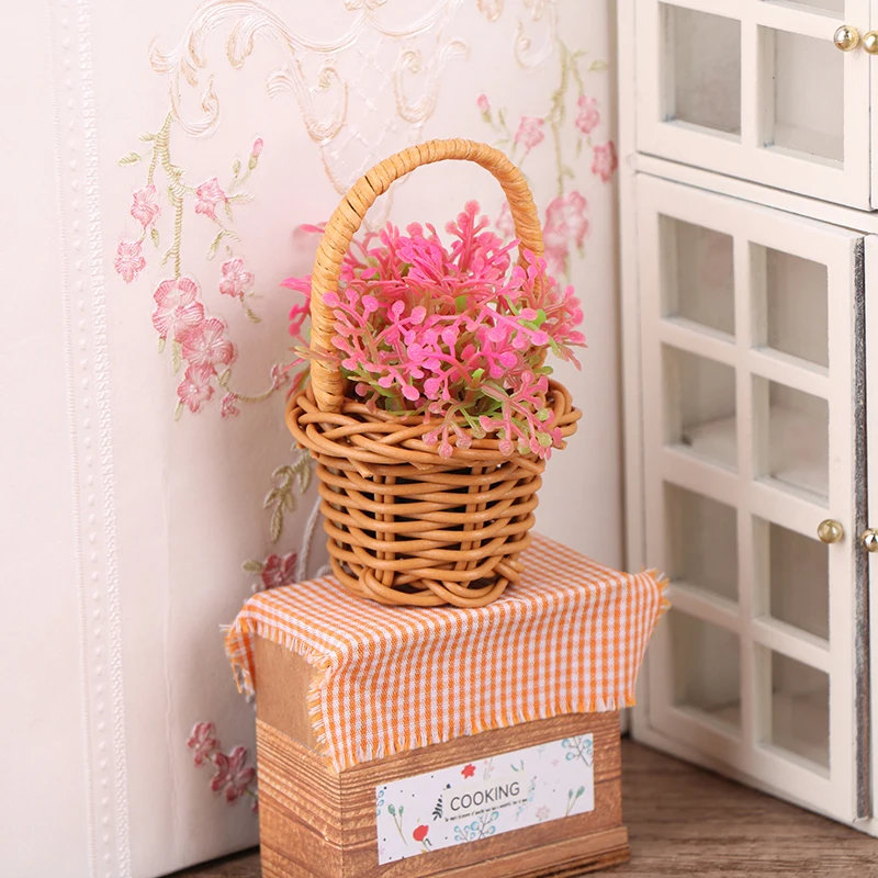 

1Set 1:12 Dollhouse Miniature Woven Flower Basket Hand Basket Furniture Accessories Decor