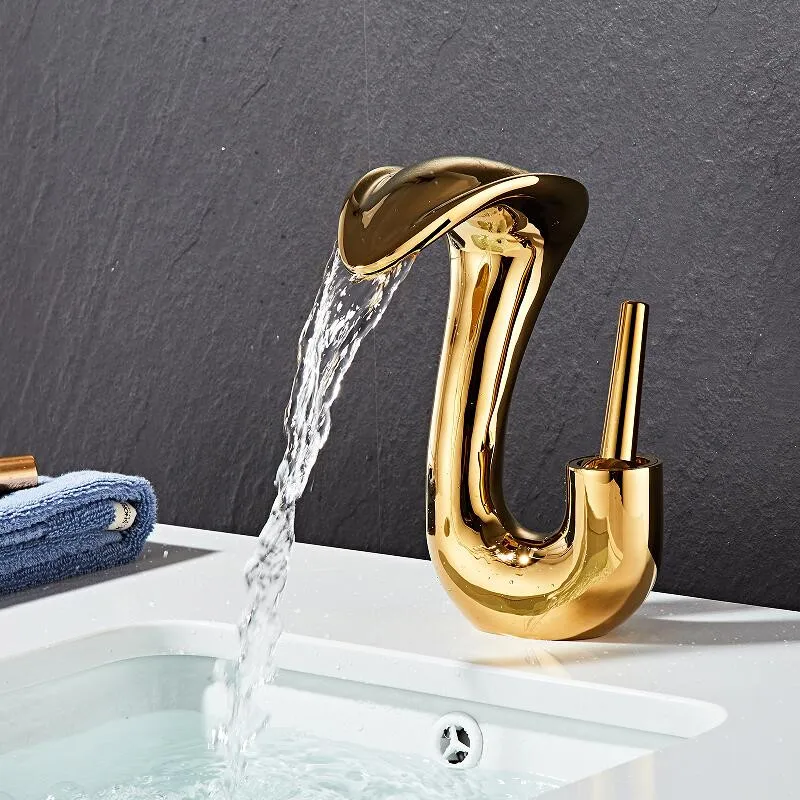 

Tuqiu Black Bathroom Faucet Brass Gold Basin Faucet Cold And Hot White Waterfall Mixer Sink Tap Single Handle Deck Mounted Tap