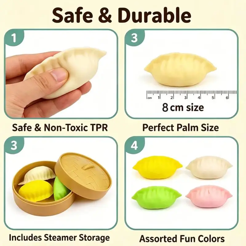 Dumpling  Stretch Fidget Toy 3Pcs Mystery Blind Box with Steamer Cool Gift for Teens Students School Stress Relief