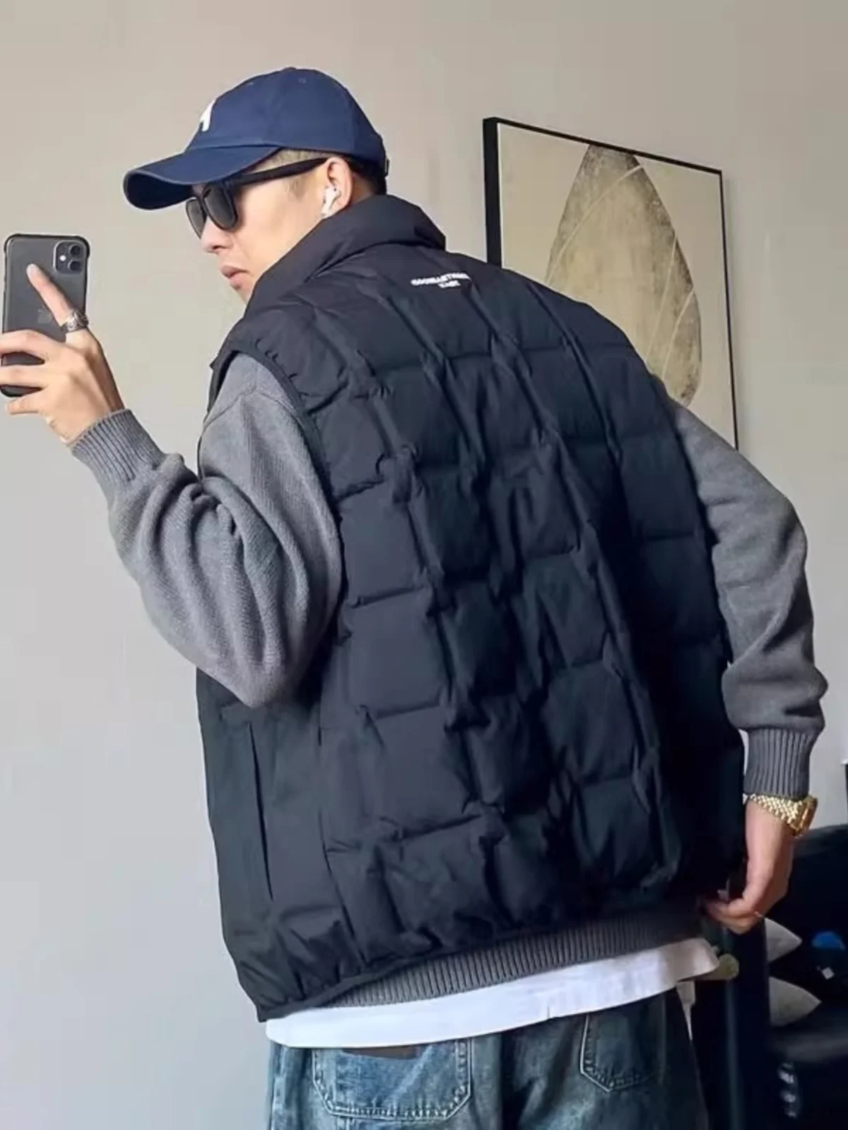 

Warmth Oversize down Cotton Vest Men's Loose Fit Lightweight Stand Collar Zipper Closure Casual Sle Autumn Winter Jaet