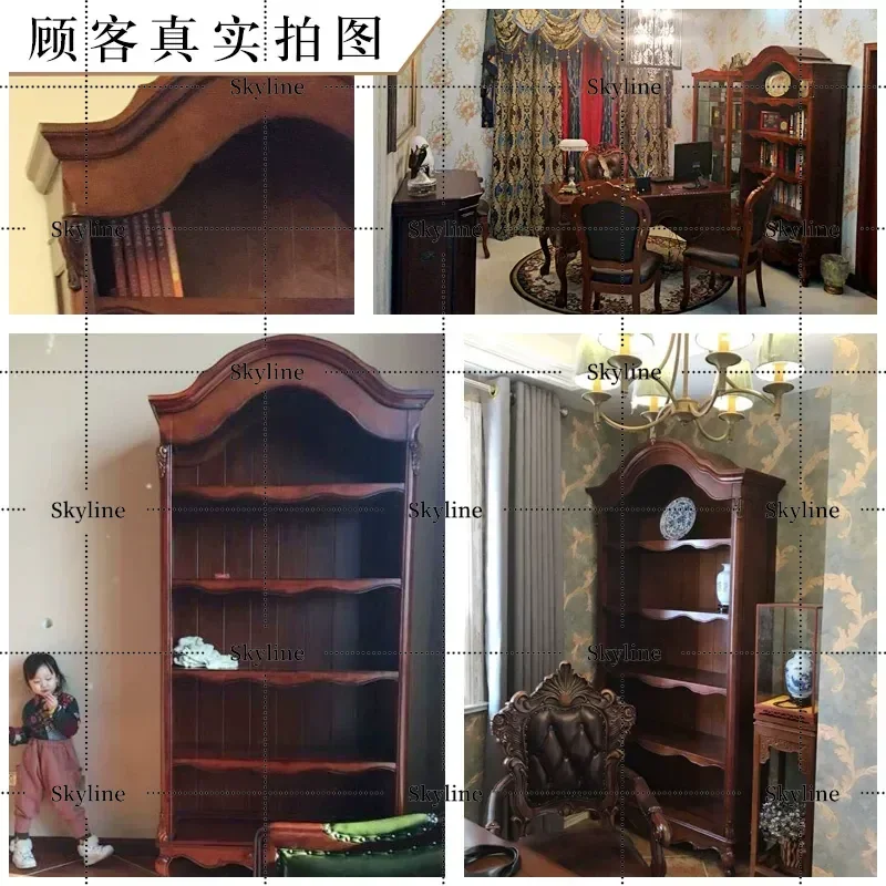 Solid Wood Tall Bookcase, American Style Floor-to-Ceiling Wall Shelf for Study & Living Room