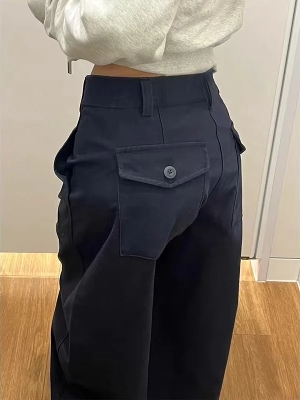 

Korean Sle High Waist Casual Pants Women's Spring Loose Slimming Versatile Design Artistic Workwear Straight Cut Trousers