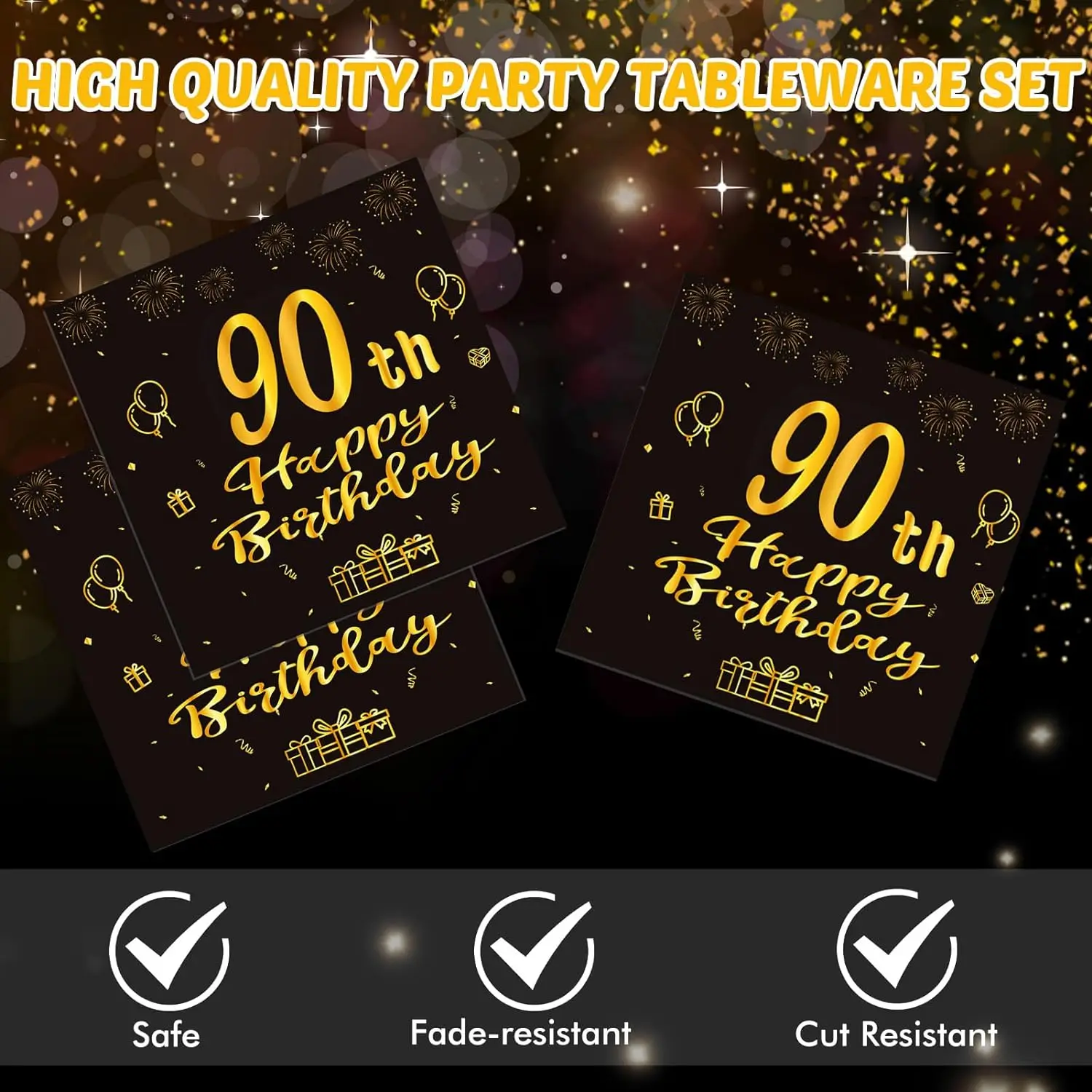 90th Birthday Decorations 90th Theme Party Tableware Vintage 1934 Party Supplies 90 Year Old Birthday Party Plates Napkins Black