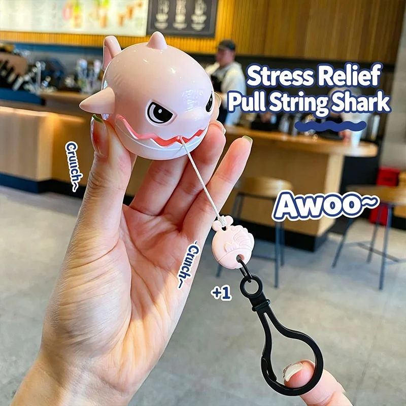Creative Fun Pull Line Nibbling Shark Keychain For Children Cartoon Eating Small Fish Keyring Car Bag Small Pendant Gift
