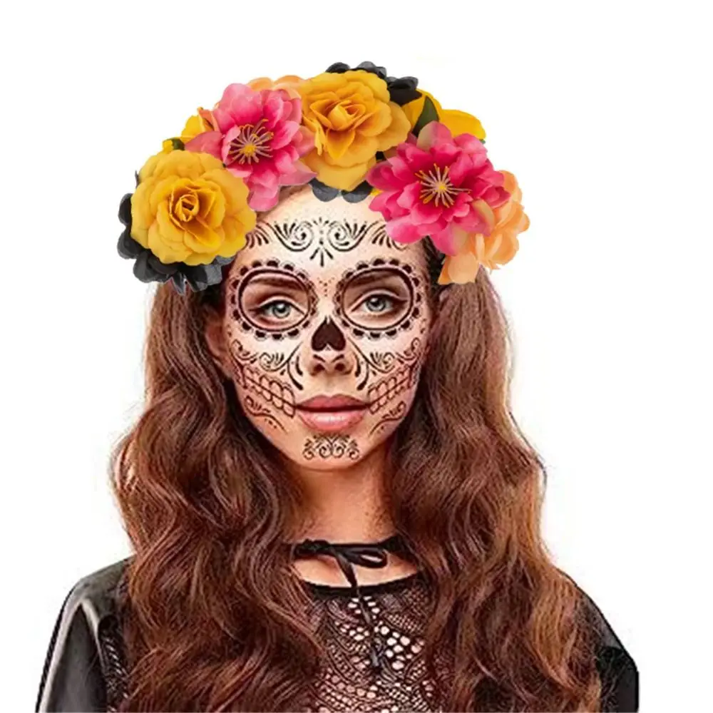 

День мертвых Хэллоуин повязка на голову с цветком розы черная вуаль костюм косплей головной убор с цветком вечерние свадебные