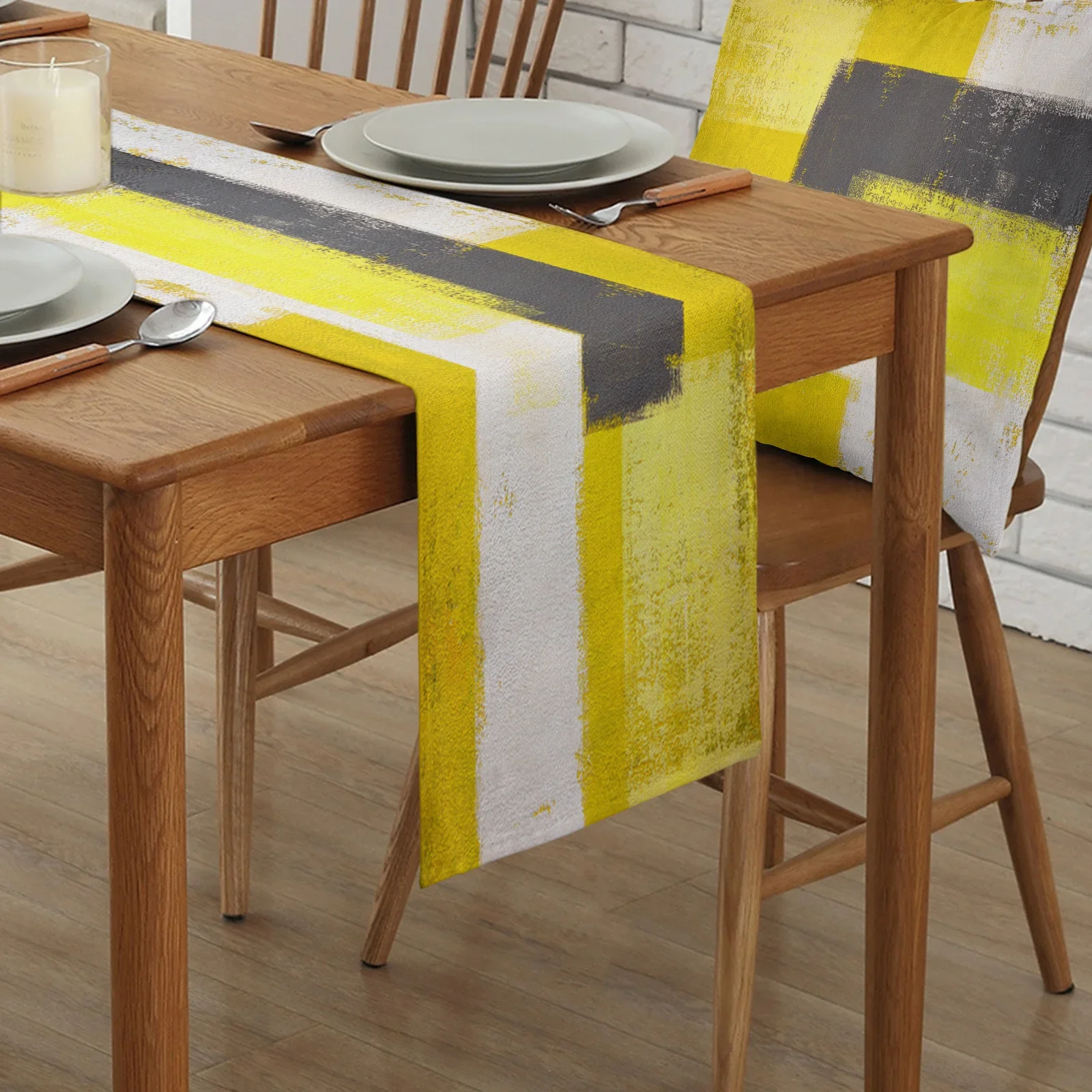 Oil Painting Style Abstract Geometric Yellow Linen Table Runners Kitchen Table Decoration Dining Table Wedding Party Supplies