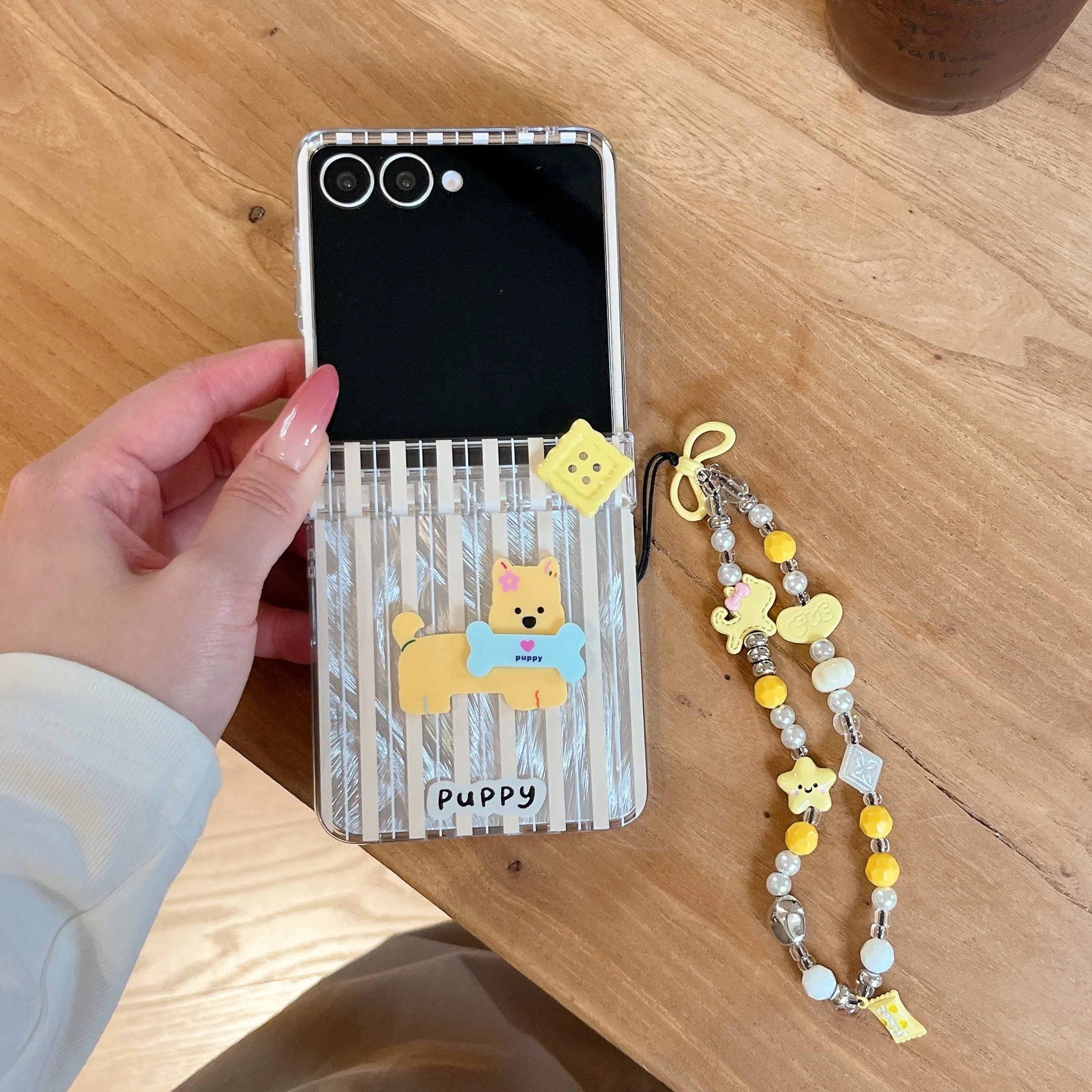 3D Dog Biscuit Button with Lanyard for Samsung Z Flip 7/6/5/4 Transparent Protective Case Mobile Phone Cover